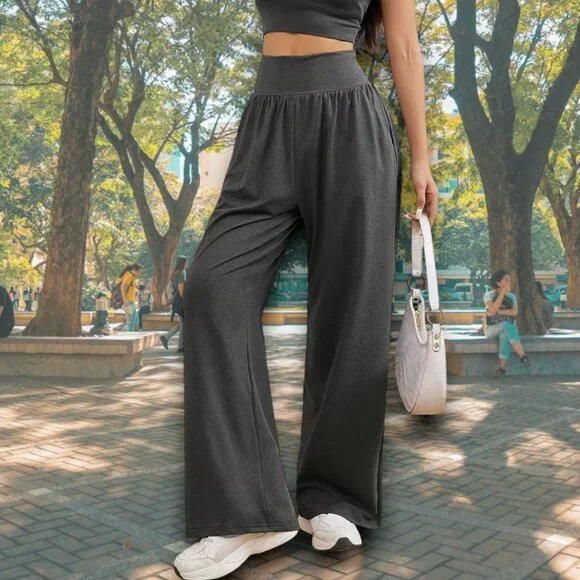 Super Baggy Comfy Ultra Soft Stretchy Jersey Knit Bouncy Flare Wide Leg Pants - Picture 3 of 9